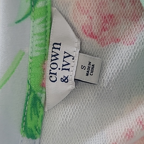 Crown & Ivy Light Blue 3/4 Sleeve Blouse with Pink & Green Floral Design size S - Picture 3 of 6